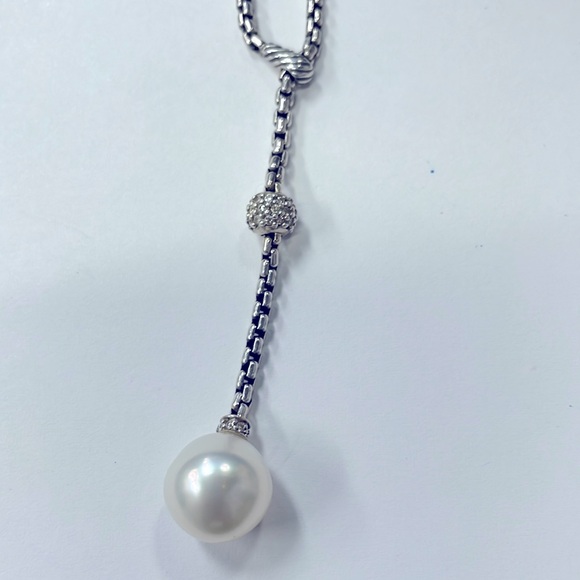 David Yurman Pearl Sterling Silver Y Drop Necklace - Picture 10 of 11